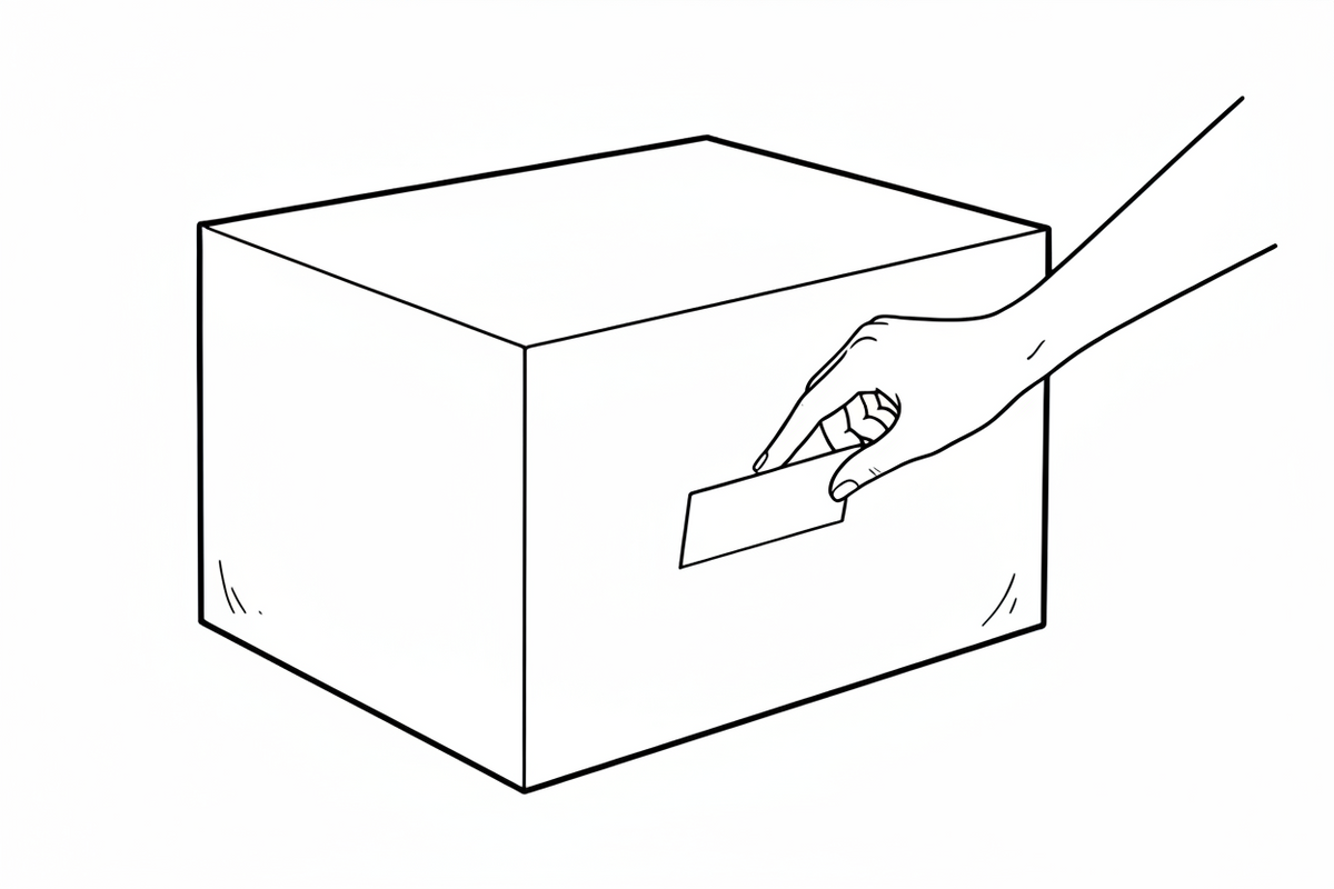 clipart black and white woman's hand placing label on large closed cardboard box